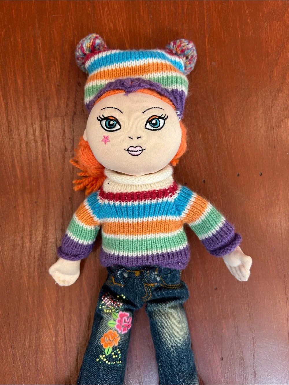 Gymboree Rainbow Striped Sweater Doll with Orange Hair and Purple Accents